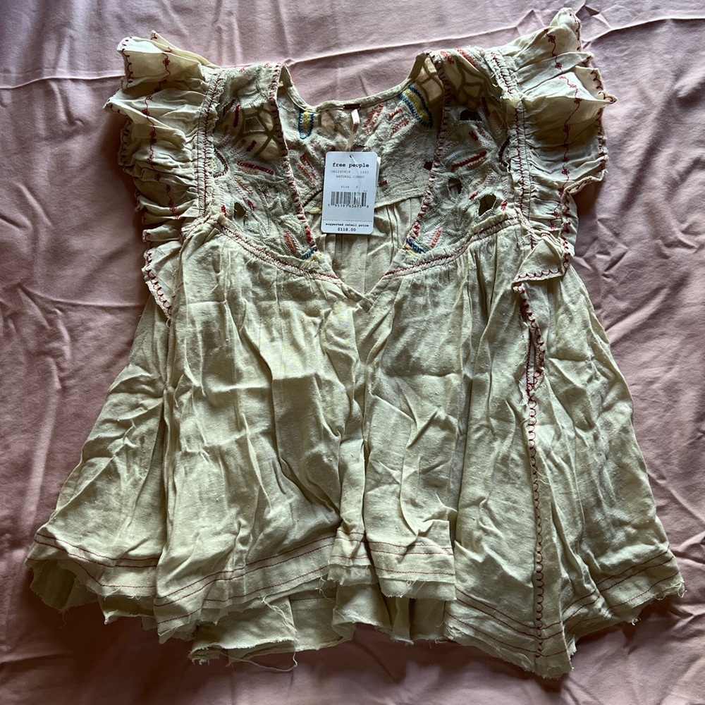 Free People Ruffle Sleeve Blouse in Cream